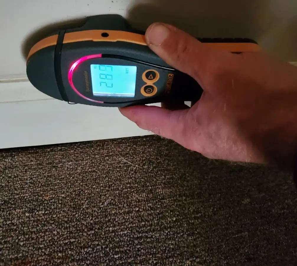 Moisture detection at baseboard during Burst Pipe Cleanup in Killingly